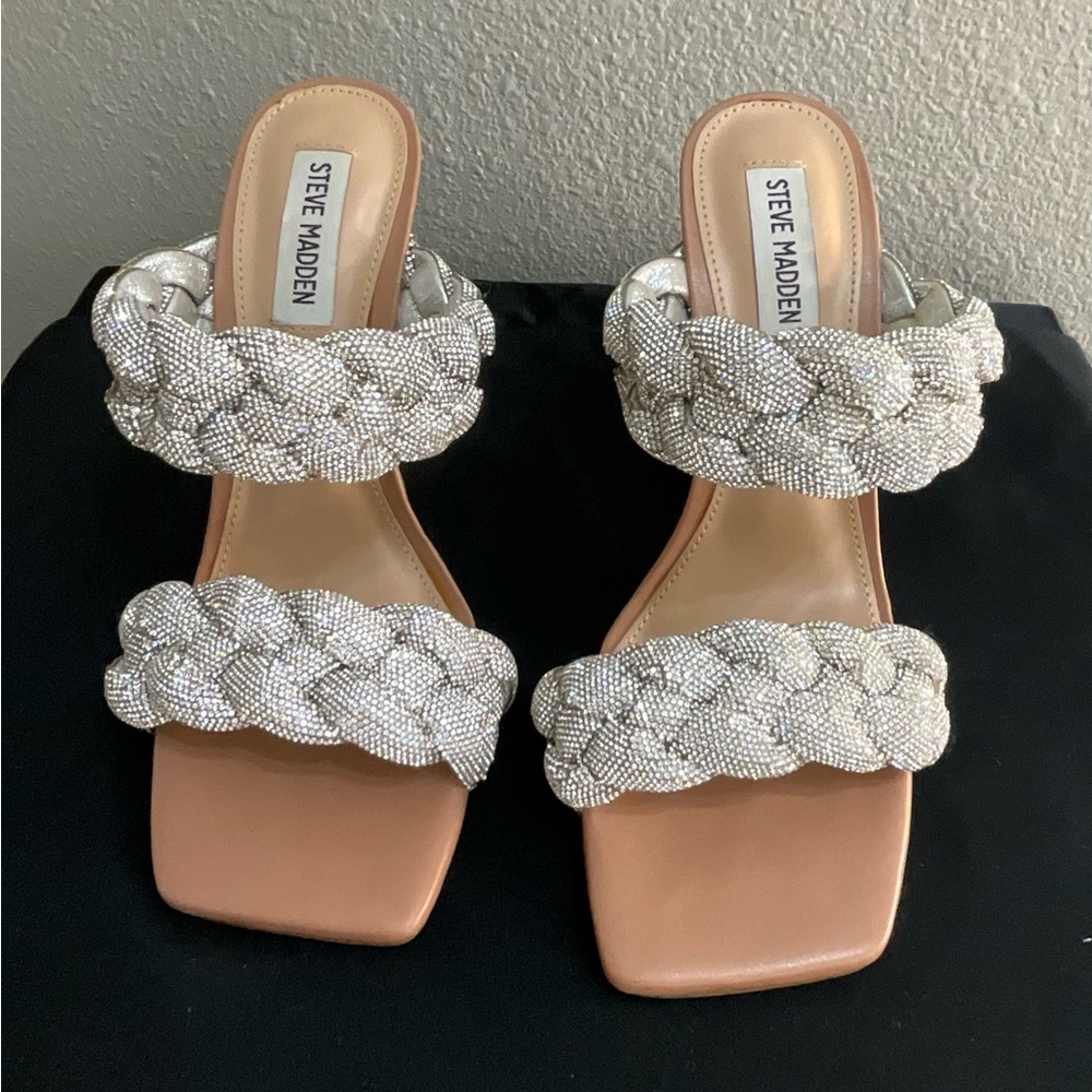 Steve Madden Rhinestone Braided Heels with Tan Sole